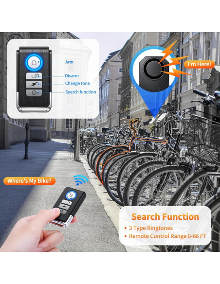 Alarma Inalámbrica para Bicicleta WSDCAM 113dB Recargable IP65