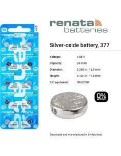 Baterías de Reloj Renata 377 SR626SW - 10 Unidades 1.55V 2