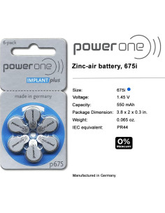Baterías para Implantes Cocleares Power One 675 - 300 Unidades 2