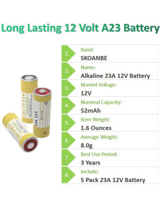 Paquete de 5 Baterías Alcalinas 23A 12V KaPonsec 2
