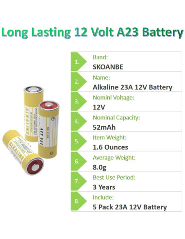 Paquete de 5 Baterías Alcalinas 23A 12V KaPonsec
