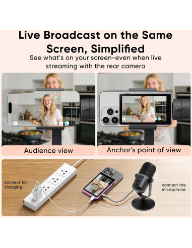 Pantalla Monitor Selfie COKAIYI Rosa 4K 30fps Inalámbrica