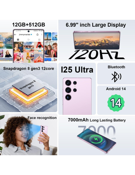 I25 Ultra 5G Smartphone ZRCHJM 12GB RAM 512GB Rosa