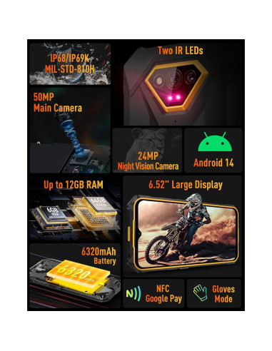 Ulefone Armor X13 Teléfono Rústico 6.52" 12GB+64GB IP68 Negro