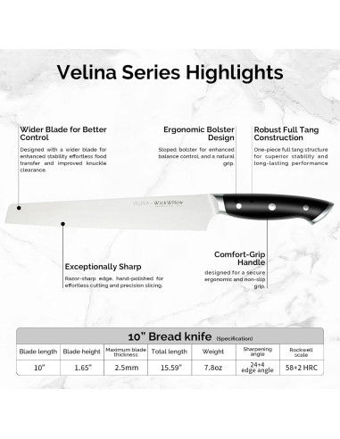 Cuchillo de Pan WICKWILLOW 25.4 cm Acero Alemán Ultra Afilado