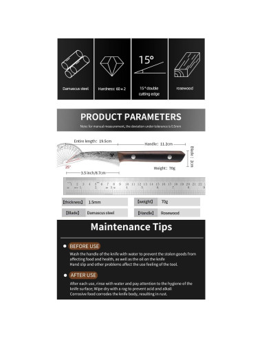 Cuchillo de Pelar ARTIDGE 3.5" Acero Damasco Mango Madera