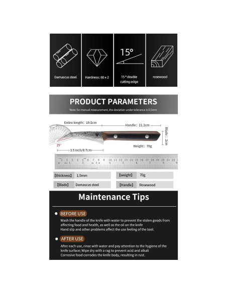 Cuchillo de Pelar ARTIDGE 3.5" Acero Damasco Mango Madera