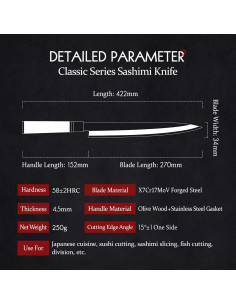 Cuchillo Yanagiba HEZHEN 270mm Sashimi Acero Inoxidable 2
