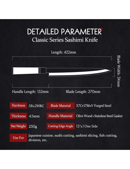 Cuchillo Yanagiba HEZHEN 270mm Sashimi Acero Inoxidable