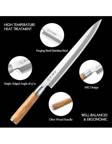 Cuchillo Yanagiba HEZHEN 270mm Sashimi Acero Inoxidable