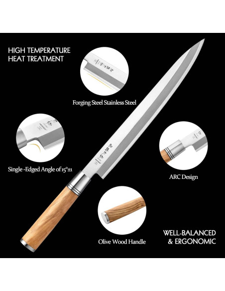 Cuchillo Yanagiba HEZHEN 270mm Sashimi Acero Inoxidable