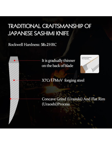 Cuchillo Yanagiba HEZHEN 270mm Sashimi Acero Inoxidable