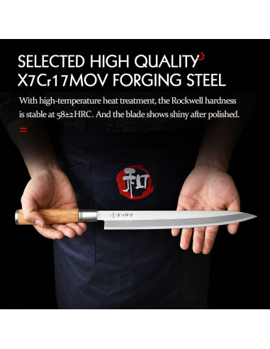 Cuchillo Yanagiba HEZHEN 270mm Sashimi Acero Inoxidable