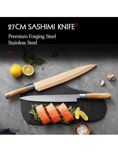 Cuchillo Yanagiba HEZHEN 270mm Sashimi Acero Inoxidable