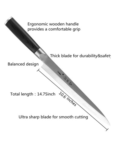 Cuchillo de Sushi Sumteene 240mm Acero Inoxidable Pakkawood