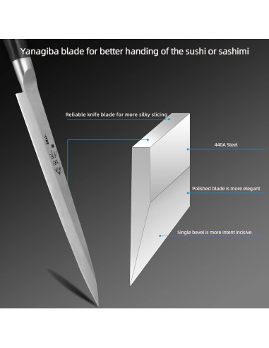 Cuchillo de Sushi Sumteene 240mm Acero Inoxidable Pakkawood