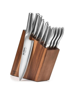 Juego de cuchillos Global de 11 piezas con bloque de acacia