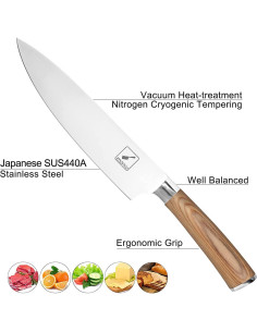 Cuchillo Chef imarku 20.32 cm Acero Inoxidable Mango Dorado 2