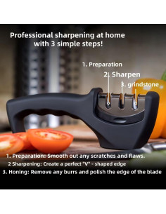 Afilador de cuchillos 3 en 1 HoneyHu con base antideslizante 2