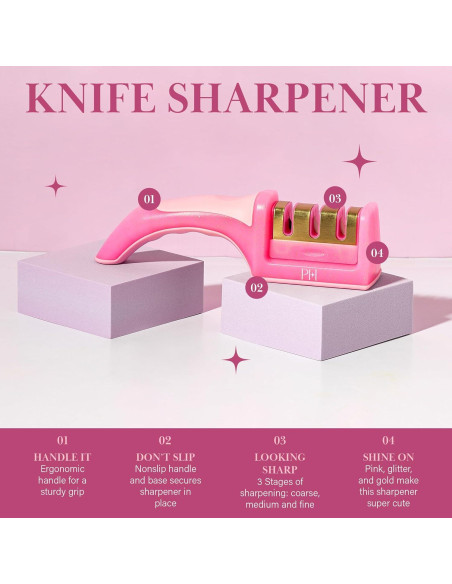 Afilador de cuchillos 3 etapas Paris Hilton rosa ergonómico