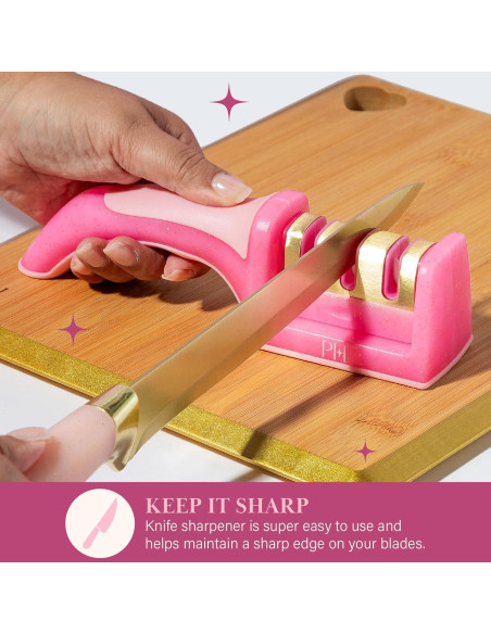 Afilador de cuchillos 3 etapas Paris Hilton rosa ergonómico