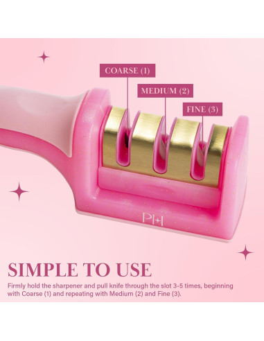 Afilador de cuchillos 3 etapas Paris Hilton rosa ergonómico