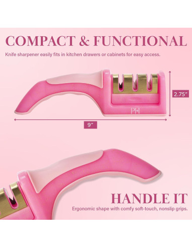 Afilador de cuchillos 3 etapas Paris Hilton rosa ergonómico