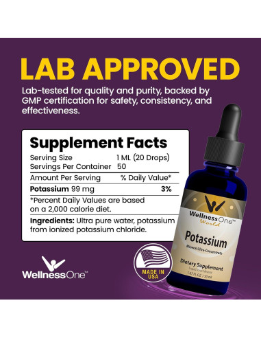 Suplemento Líquido de Potasio WellnessOne - 49.6 ml - Vegano