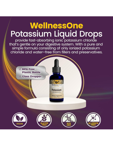 Suplemento Líquido de Potasio WellnessOne - 49.6 ml - Vegano