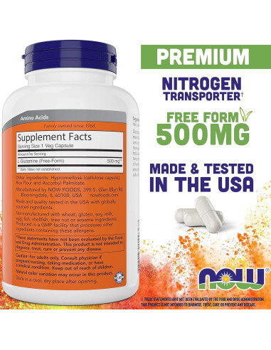 Now L-Glutamina 500mg 300 Cápsulas Veganas - Suplemento No-OGM