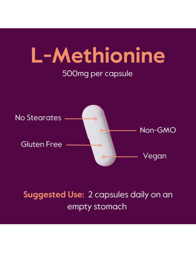 Suplemento L-Metionina 500mg Bestvite 120 Cápsulas Veganas