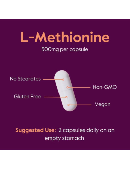 Suplemento L-Metionina 500mg Bestvite 120 Cápsulas Veganas