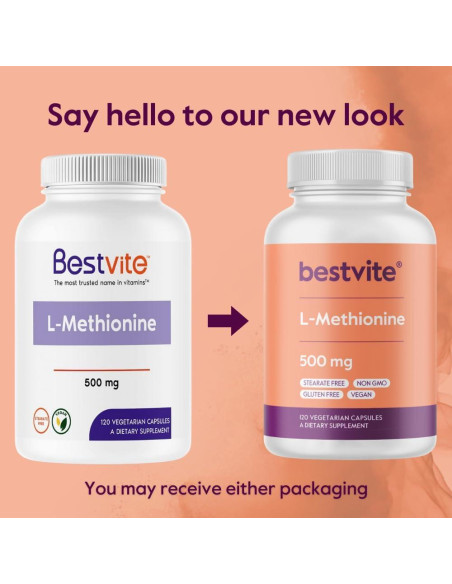 Suplemento L-Metionina 500mg Bestvite 120 Cápsulas Veganas