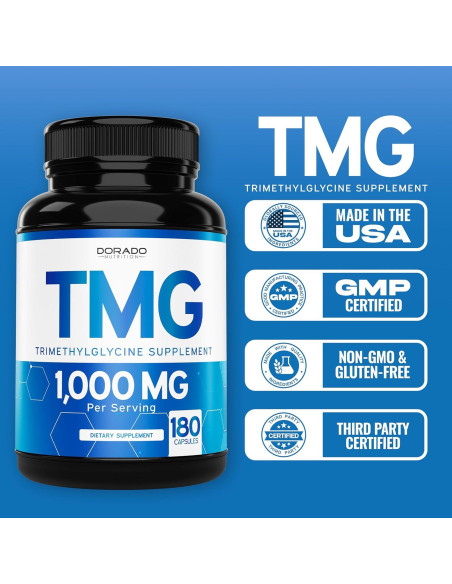 Suplemento Trimetilglicina TMG 1000mg Dorado Nutrition 180 Cápsulas