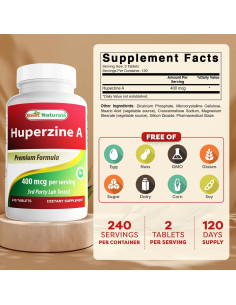 Huperzina A 400 mcg Mejores Naturales - 240 Tabletas Sin Gluten 2