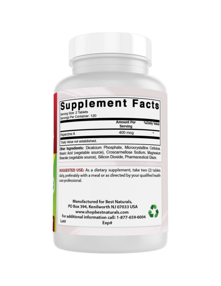 Huperzina A 400 mcg Mejores Naturales - 240 Tabletas Sin Gluten