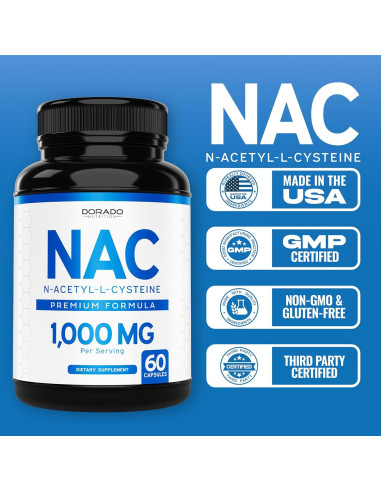 Suplemento NAC 1000mg Dorado Nutrition 60 Cápsulas Veganas
