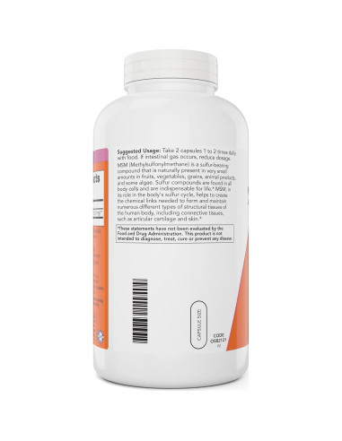 Now MSM 1000mg Cápsulas Veganas 400 Conteo Suplemento Azufre