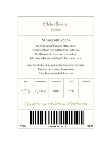 Té Herbal de Flor de Saúco Orgánico - Valley of Tea - 100g