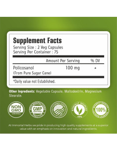 Cápsulas de Policosanol 100mg Immortal Herbs - 150 Píldoras 2