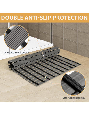 Alfombrilla de Ducha Antideslizante Yolife 90x60cm PVC Gris