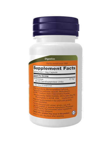 NOW Foods Serrapeptasa 60000 UI 60 Cápsulas Veganas