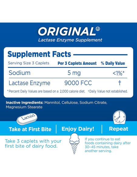Lactaid Fuerza Original 120 Comprimidos 9000 FCC Lactasa