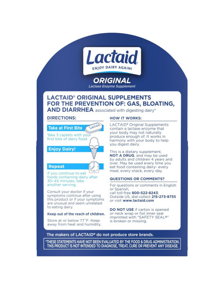 Lactaid Fuerza Original 120 Comprimidos 9000 FCC Lactasa
