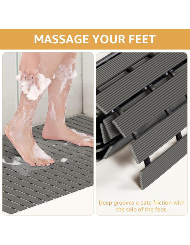 Alfombrilla de Ducha Antideslizante Yolife 90x60cm PVC Gris