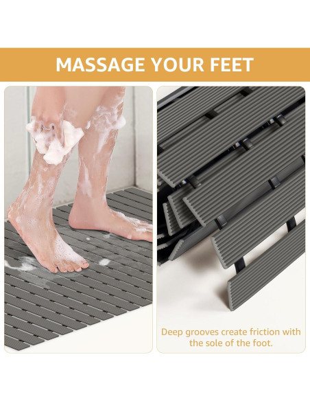 Alfombrilla de Ducha Antideslizante Yolife 90x60cm PVC Gris