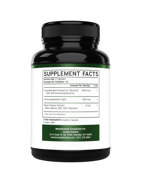 Suplemento de Calostro Bovina Dorado Nutrition 120 Cápsulas 1000mg