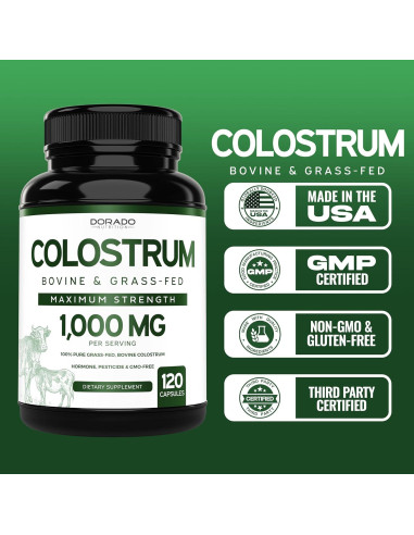 Suplemento de Calostro Bovina Dorado Nutrition 120 Cápsulas 1000mg