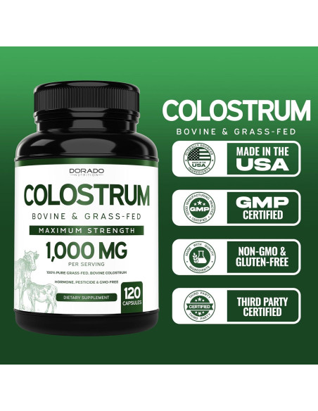 Suplemento de Calostro Bovina Dorado Nutrition 120 Cápsulas 1000mg