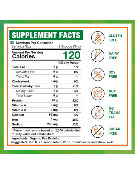 Proteína de Guisante Orgánica Zammex 1.19kg - 26g Proteínas